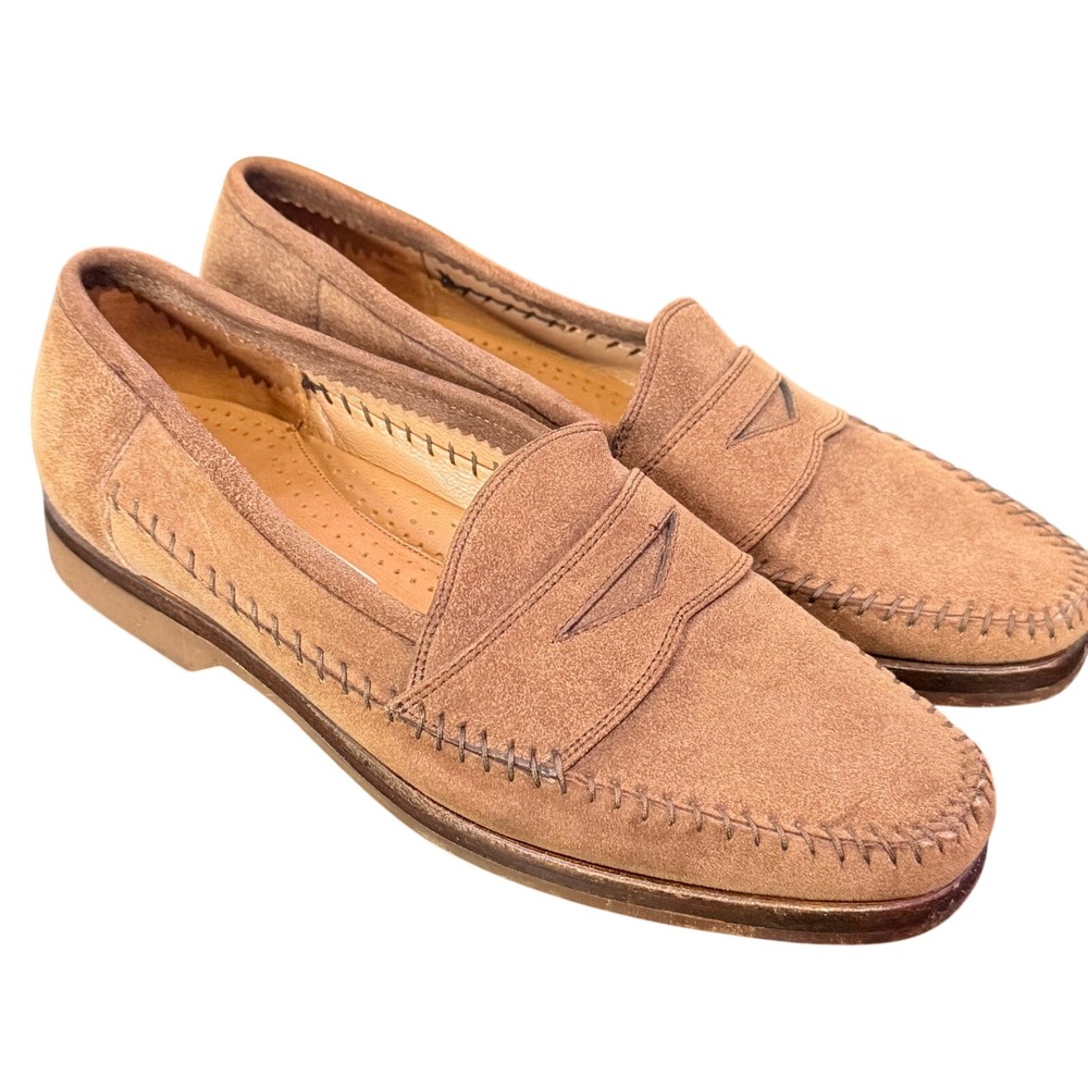 Vintage Suede Leather Penny Loafers Lorenzo Banfi Men 7 Italian Dress Shoes